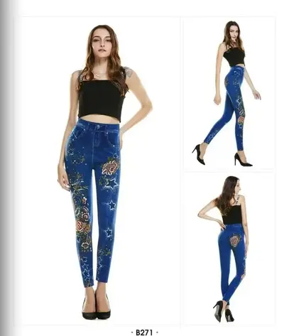 Women's Imitation Denim Cropped Leggings, Plus Size, Thick Style - 12