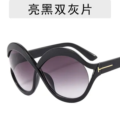Round Large Frame T-Shape Sunglasses, Crossover Style - 7