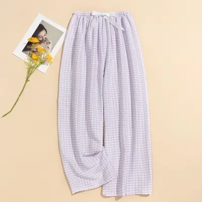 Damen-Sommerpyjamahose aus Wolkenbaumwolle, weites Karo-Bein - 8