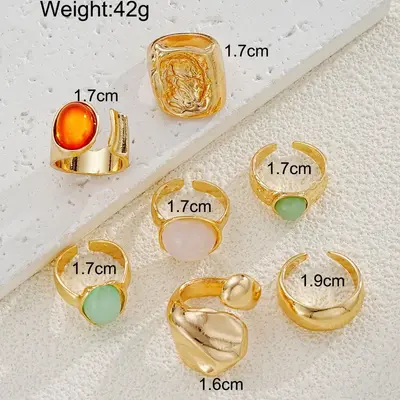 Hanzhi Shang Cross-Border Best-Seller European and American Vintage Bohemian Style Stackable Ring Set Women's Niche Design Rings