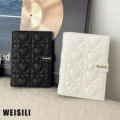 Heart Quilted Passport Holder with Chain Card Case for Women