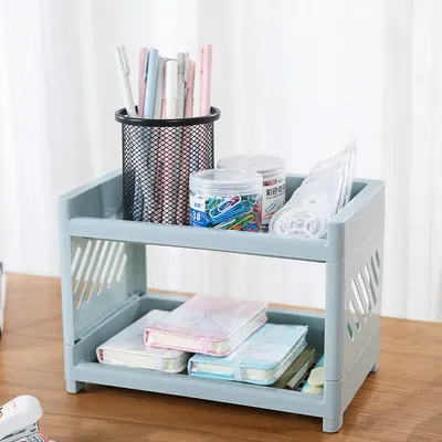 Plastic double-layer bathroom and kitchen storage shelf