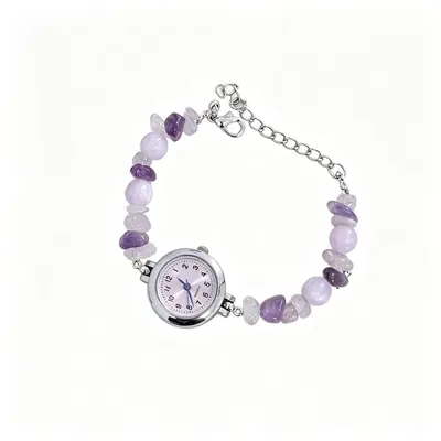 Crushed Gemstone Beaded Bracelet Watch for Women, Niche Fresh Instagram Style, Student Simple Quartz Watch, Adjustable Influencer New Style