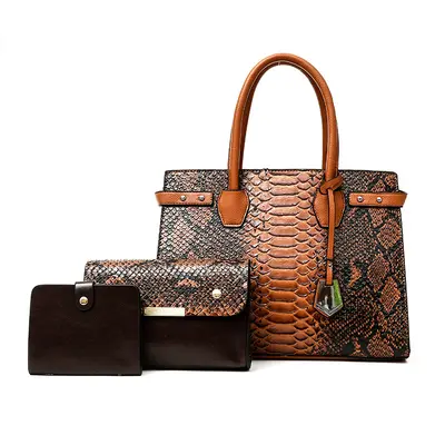 Snake Print Women's Bag Set, 3-Piece - 3