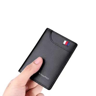 Men's Genuine Leather Ultra-Thin Short Card Holder, Cowhide - 7