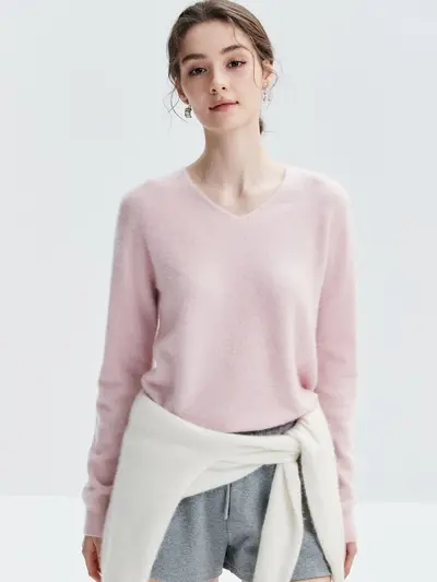 100% Cashmere V-Neck Women's Sweater, Loose Fit
