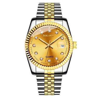 Diamond face steel band calendar watch for women, simple comfortable student fashion quartz gold set men's watch couple