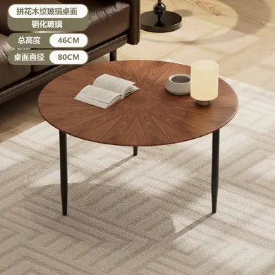 Round Glass Side Table with Wood Grain, for Small Apartments - 9