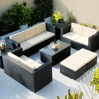 Rattan Garden Sofa Set with Table and Chairs, Outdoor Lounge
