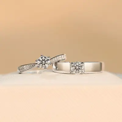 Hochkarbon-Diamantring, Paarring, versilbert - 2