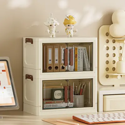 Folding storage cabinet with wheels, cosmetics organizer