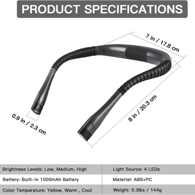 LED Neck-Hanging Light, USB Rechargeable, Tri-Color Adjustable, Eye-Protection