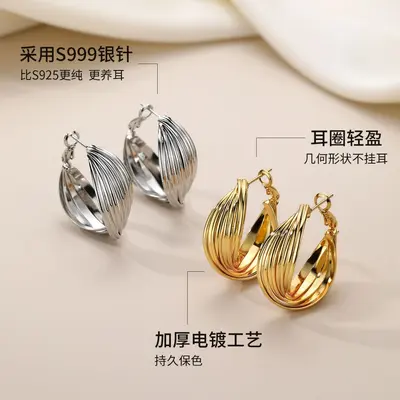 S999 sterling silver Hong Kong style hoop earrings, vintage - 4