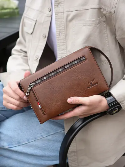 Men's Combination Lock Wallet Clutch, Anti-Theft Soft Leather - 5