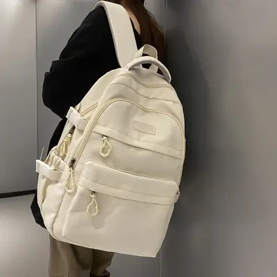 Large-Capacity Korean-Style Backpack, Solid Color, Durable Student Schoolbag - 4