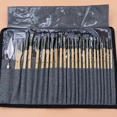 Çapraz sınır toptan nilon kıl ressam fırça seti sanat öğrencisi sulu boya su bazlı boya akrilik yağlı boya fırçası 24 parçalı kumas torba ile - 8