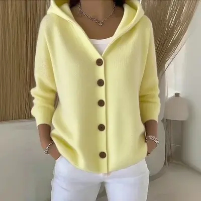 Kadın Örme Kapüşonlu Hırka Ceket, Sonbahar Kış, Düz Renk - 10