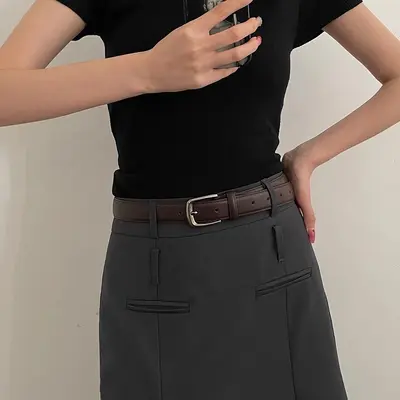 Men's belt, Korean style, student fashion, youth, Hong Kong style, simple, versatile, personalized, casual, women's black thin belt
