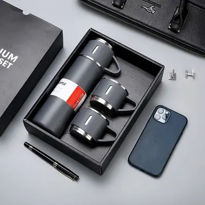 304 Stainless Steel Insulated Mug Set with Three Lids, Double-Wall - 10