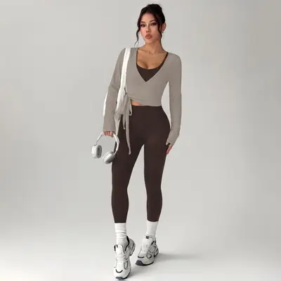 Women's Three-Piece Fitness Set, High-Elastic Leggings - 3