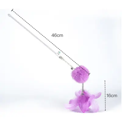 Handgefertigte Katzenangel mit Glöckchen, Feenform, Kaninchenfell - 2