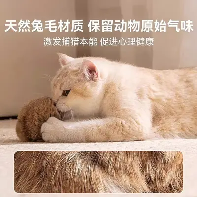 Natural Rabbit Fur Plush Cat Toy with Scent, Rabbit Tail Fur Strip - 4
