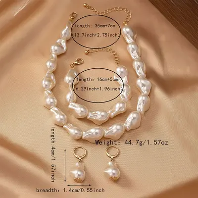 Irregular Pearl Necklace, Bracelet and Earring Jewelry Set for Women - 7
