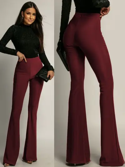 Women's High-Waisted Solid Colour Wide-Leg Trousers, Autumn/Winter - 7