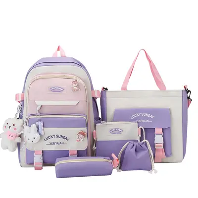Naylon okul sırt çantası kızlar, 5 parçalı set - 7