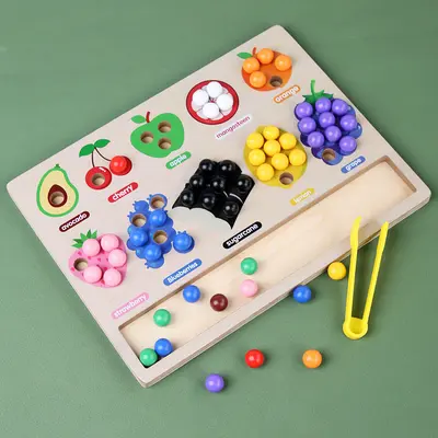 Holz-Fruchtsortierspielzeug, Farberkennung, Klemm-Perlen
