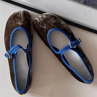 Genuine Suede Korean-Style Pig-Paw Toe-Post Ballet Flats, Mary Jane for Women