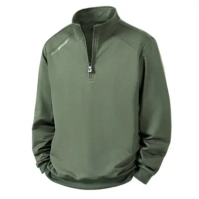 Men's Stand Collar Half-Zip Sweatshirt, Solid Color, Loose Fit, Spring Autumn - 8
