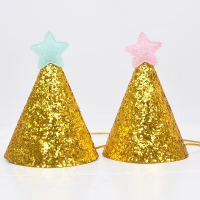 Gold Children's Birthday Party Hat with Star Sequins