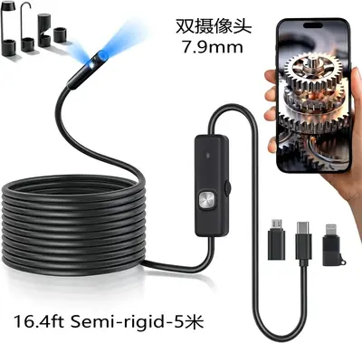 LED Endoscope Camera 1920P HD Pipe Inspection Waterproof 16.4 Feet Semi-rigid Industrial - 8