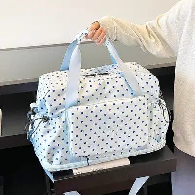 Katlanabilir seyahat çantası, büyük kapasiteli, polka nokta deseni - 7