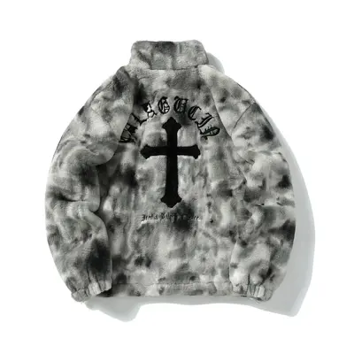 Amerikan Streetwear Batik Desenli Yapay Tavşan Kürklü Mont, Unisex