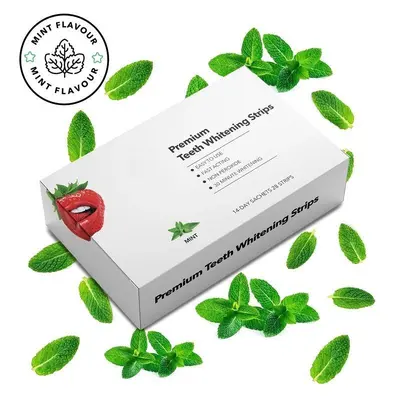 Strawberry-flavored teeth whitening strips removing stains and yellowing