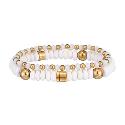 Polymer Clay Stretch Bracelet Set with Stainless Steel Spacers, Colorfast - 11