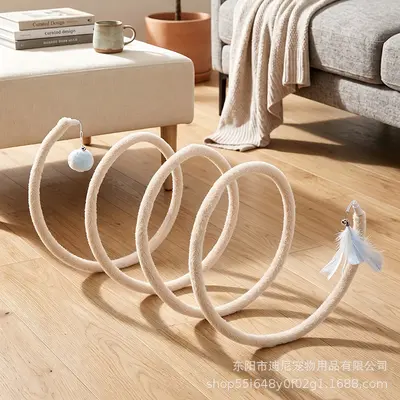 Foldable Plush Cat Tunnel with Feather Mouse Toy - 9