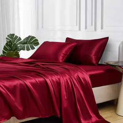 Imitation Silk Satin Fitted Sheet, Pillowcase and Duvet Cover Set - 7