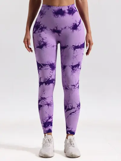 Women's Tie-Dye Yoga Leggings, High Waist, Quick-Dry, Peach Butt Lift - 11