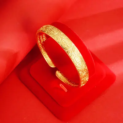 越南沙金古法心经手鐲女士久不掉色满天星黄铜合金仿真首饰品镯子 - 3