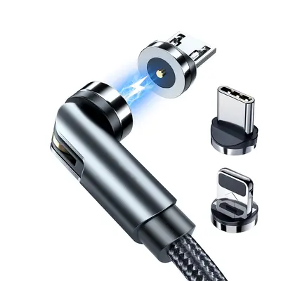 Manyetik veri kablosu 540 derece dönen usb hızlı şarj güçlü manyetik kör emme üçü bir arada kavisli düz kafa cep telefonu şarj kablosu toptan