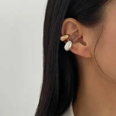 Non-Piercing Metal Pleated Ear Clips for Women, Geometric Design - 12