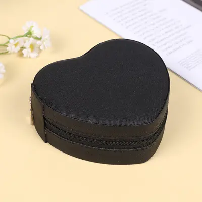 Heart-shaped products travel jewelry necklace earring ring green storage box zipper bag jewelry box storage box ready for sale - 7