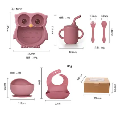 Baby-Silikon-Eulenteller mit Fächern und Kinder-Geschirrset
