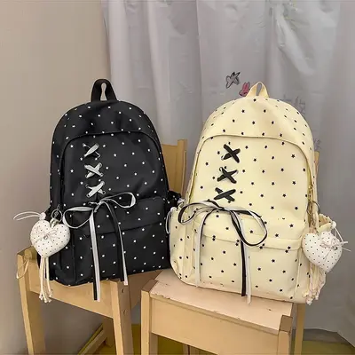 Polka Dot Bow Junior High Girls' Backpack Large Capacity