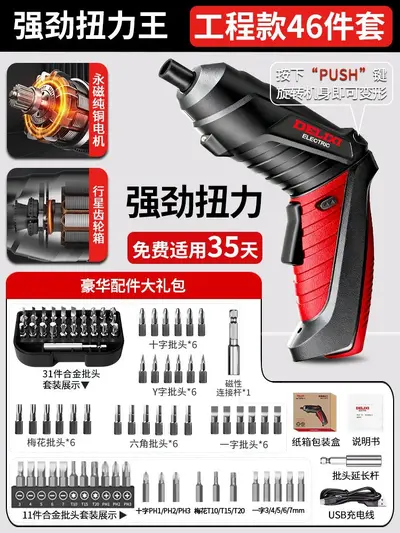 德力西电动螺丝刀充电枪式家用小型起子机多功能电批电钻工具套装 - 10