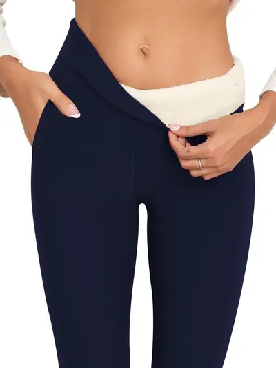 Fleece-Lined Sports Leggings with Pockets, High Elasticity, Women's
