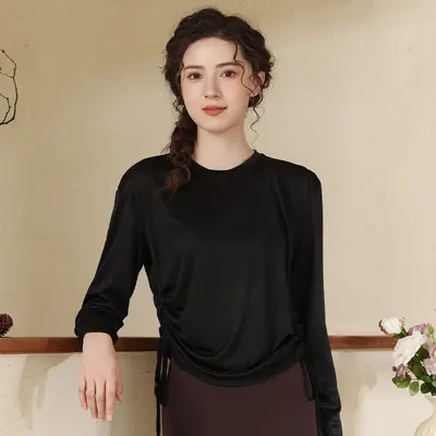 Kadın yoga üst, uzun kollu, yuvarlak yaka, açık hava koşu, pilates - 8